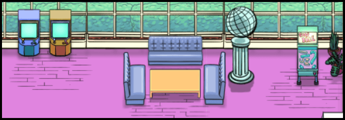 Illustration of a room with arcades and sofas