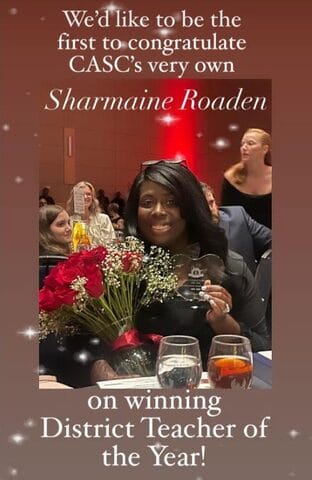 Sharmina Rooden smiling warmly, dressed elegantly, with a soft-focus background that highlights her features.